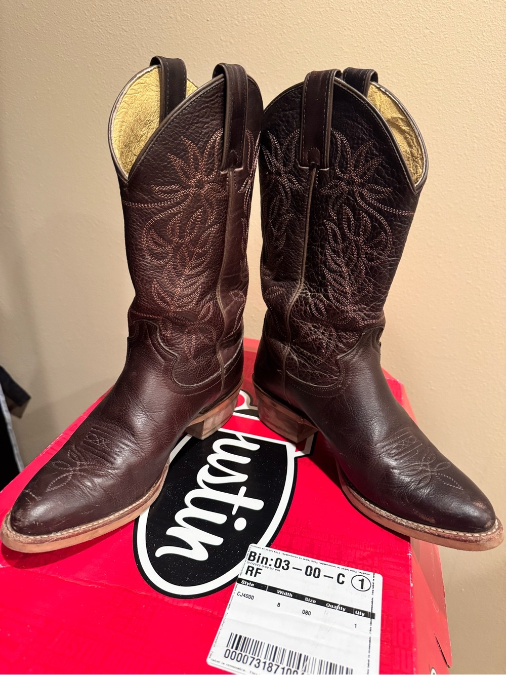 Women’s Justin Boots Rosey Espresso Cowhide Leather Western Cowboy Boots